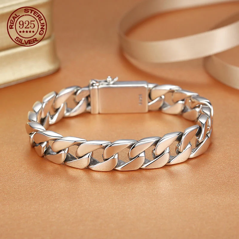 100% S925 Sterling Silver Bracelet 8MM Punk S925 Silver Jewelry Never Fade Carry certificate Men Women Jewelry Gifts