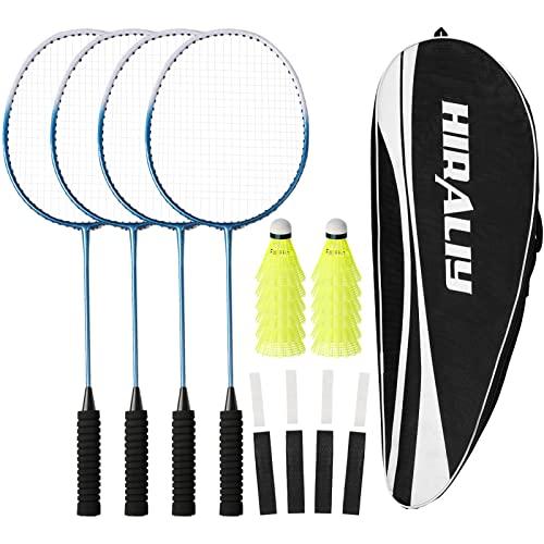 HIRALIY Badminton Rackets Set for Backyards, Badminton Set, Includ 2/4 Rackets, 6/12 Birdies, 1 Carrying Bag, Outdoor Game for Adult Family Beginner