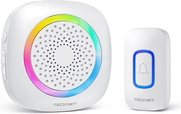TECKNET Plug in Wireless Doorbell with RGB Lighting & 1300 Feet Range,IP66 Waterproof Door bell for Home/Classroom/Office/Business,60 Chimes,5-Level Volume,4.5-Year Battery Life(White)
