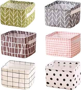 Foldable Storage Basket - Set of 6 Small Collapsible Canvas Containers Organizers with Handle for Home Decor or Storing Toys, Keys, Sundries, Little Crafts. (Style C)
