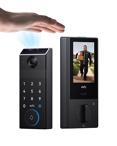 eufy Security Smart Lock FamiLock S3 Max with Palm Vein Recognition, Keyless Entry Front Door Lock, Wi-Fi Keypad Deadbolt+ 2K HDR Doorbell Camera, 16GB Built‑in Storage, BHMA 1, Rear Lock Video Screen