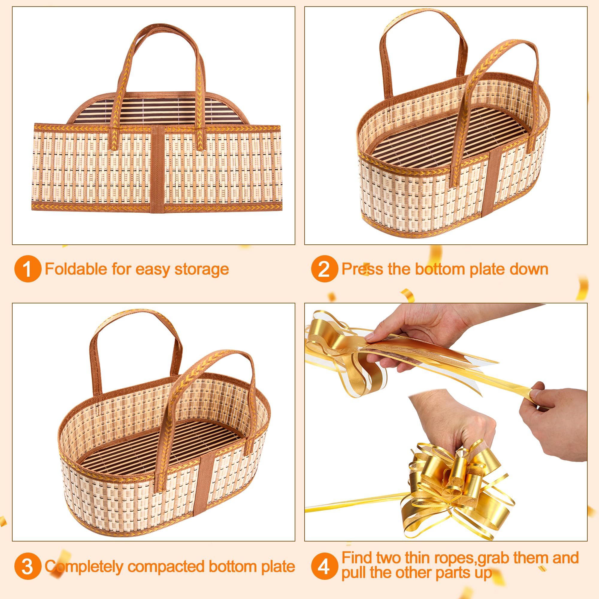 Orchidleaf 2 Set Baskets for Gifts Empty, Gift Empty Bamboo Basket Large, Foldable Woven Gift Basket with Handle for Baby Baptisms, Mother's Day, Christmas, Housewarming