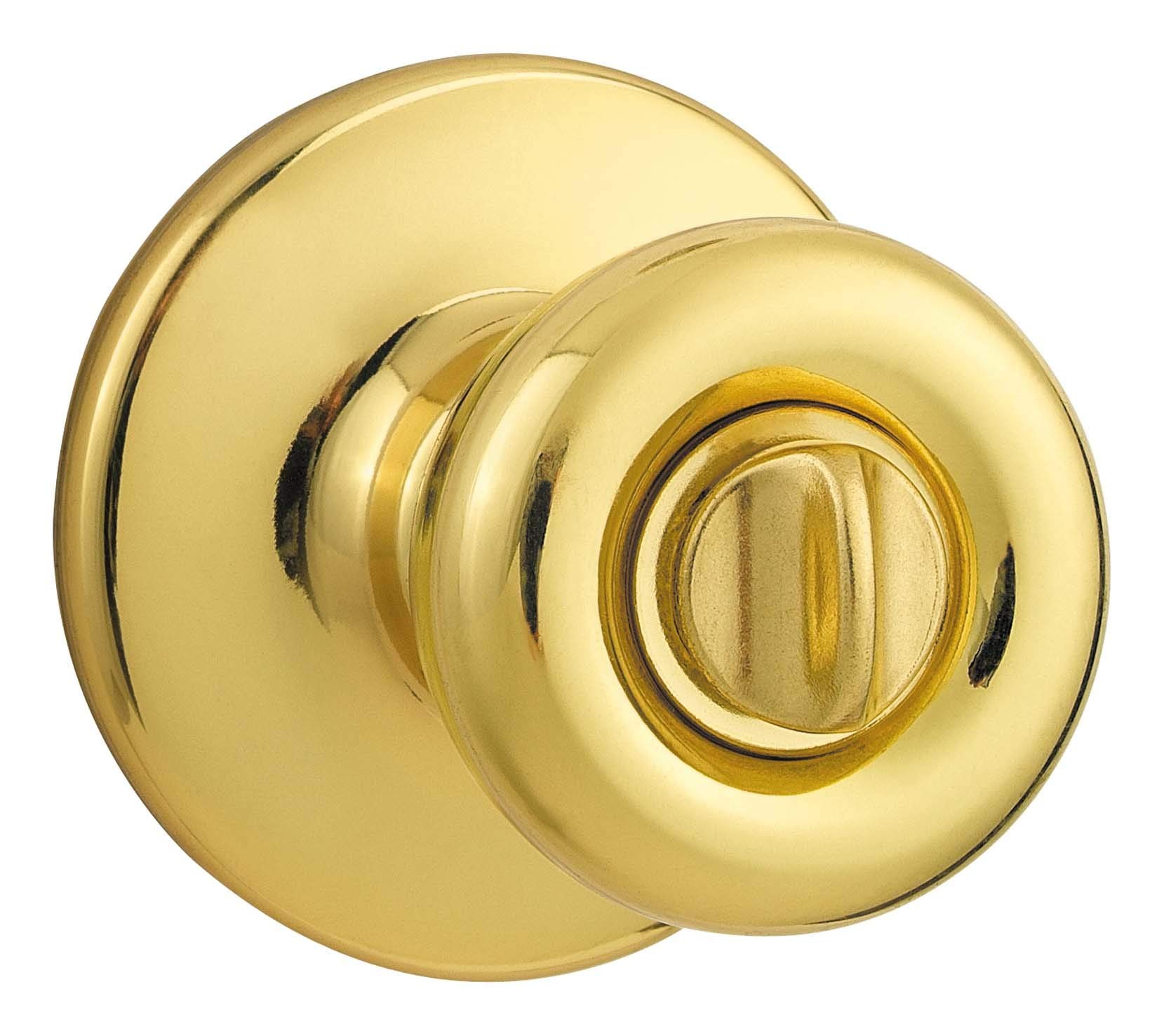 Kwikset Tylo Entry Door Knob with Lock and Key, Secure Keyed Handle Exterior, Front Entrance and Bedroom, Polished Brass, Pick Resistant SmartKey Rekey Security