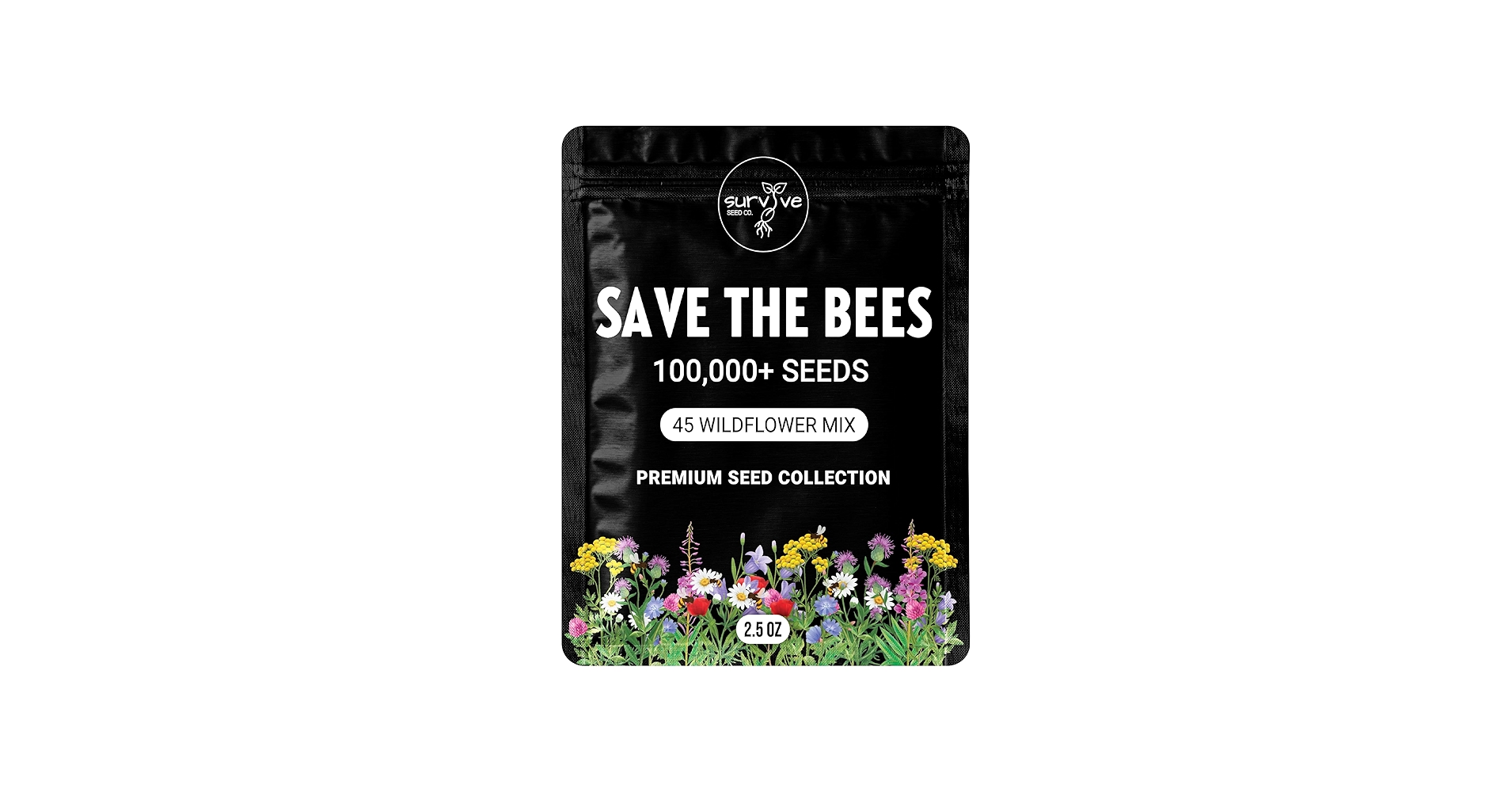 Package of 100,000 Wildflower Seeds - Save The Bees Wild Flower Seeds Collection - 45 Varieties of Pure Non-GMO Flower Seeds for Planting Including Milkweed, Poppy, and Lupine