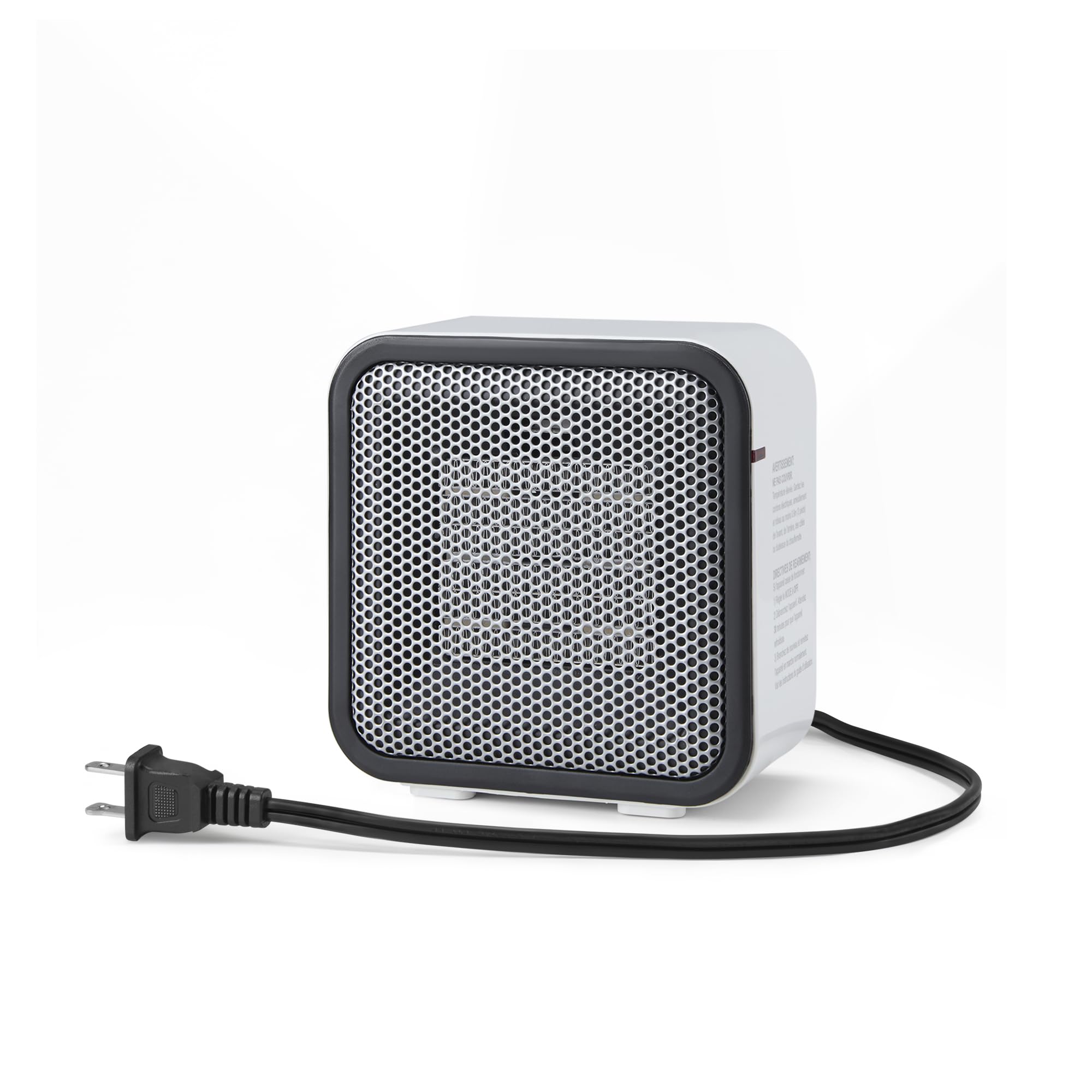 Amazon Basics Ceramic Space Heater, Portable Mini Heater for Office Desk, 500W, With Tip-Over Protection, Lightweight 1.4 lbs, White, 5.9"D x 3.2"W x 6"H