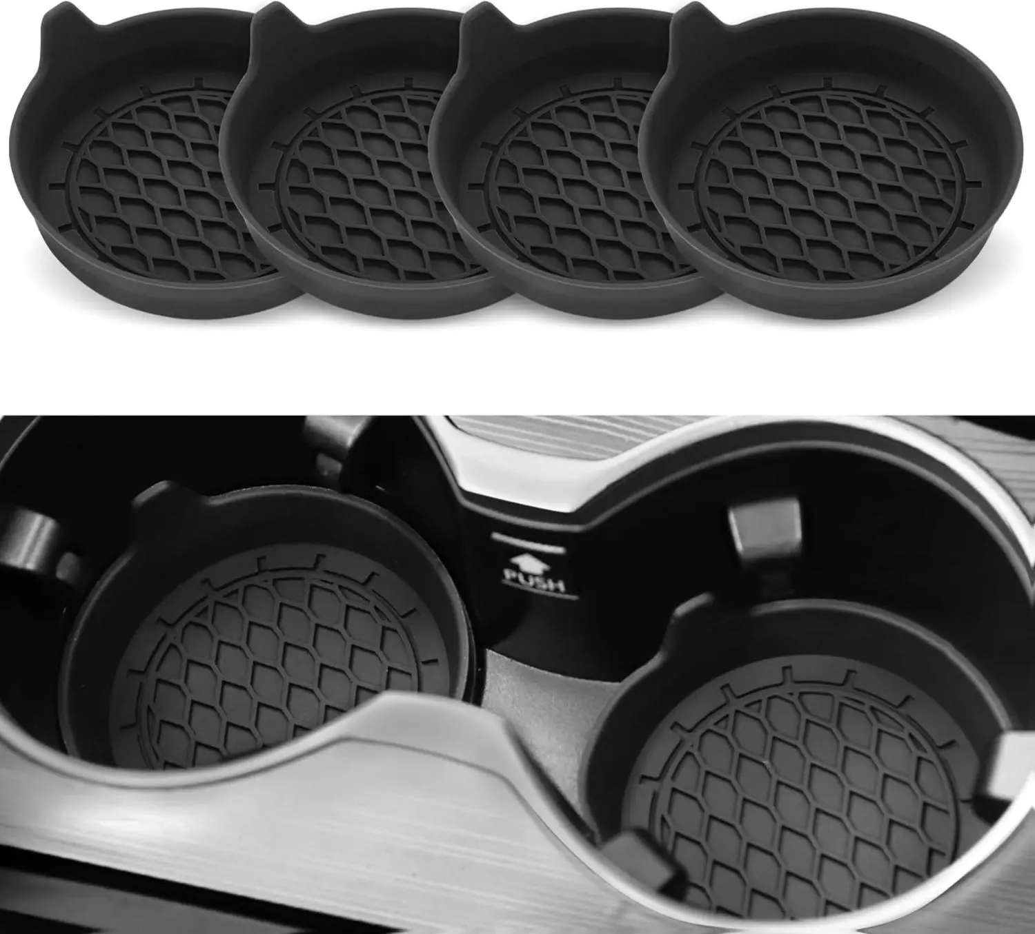 SINGARO Car Cup Holder Coaster, Silicone Cup Holder Insert, Universal Non-Slip Cup Holders, Car Accessories Interior for Women and Man Interior Sets 4 Pack Black