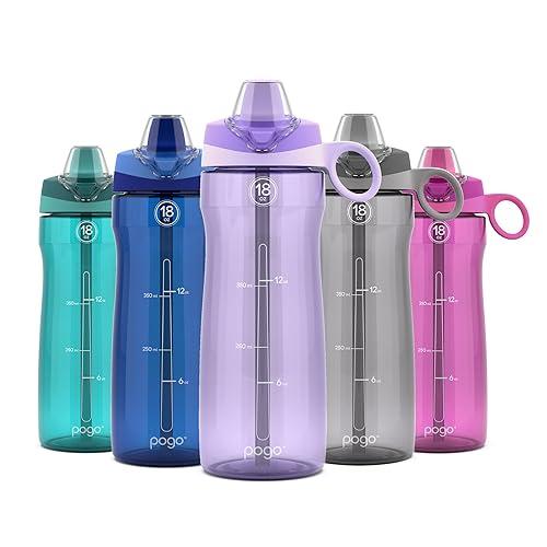 Pogo 18oz Plastic Water Bottle with Straw Lid with Carry Handle, Reusable, BPA Free, Dishwasher Safe, Perfect for Travel, School, Outdoors, and Gym