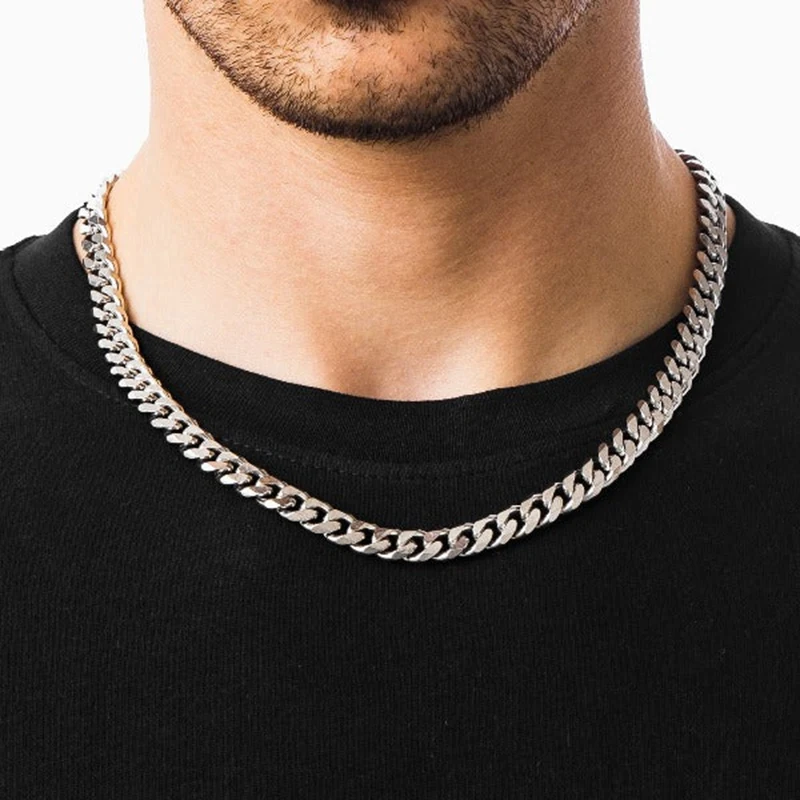 Simple Stainless Steel Cuban Chain Necklace for Men Gold Silver Color Metal Chain On The Neck Choker Jewelry Party Male DIY Gift