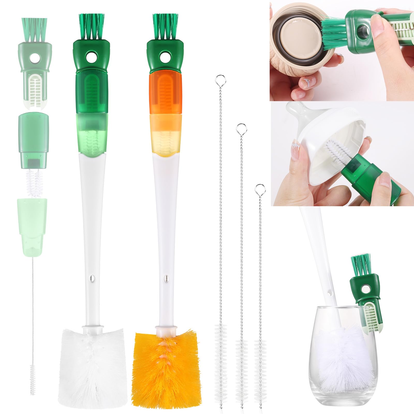XYFuuee 5 Pack Bottle Brush Set, 5 in 1 Water Bottle Cleaning Brush, Long Handle Narrow Wine Cup Cleaner, 3 Straw Brushes for Stanley, Travel Nipple Lid Gap Detail Washer Brush