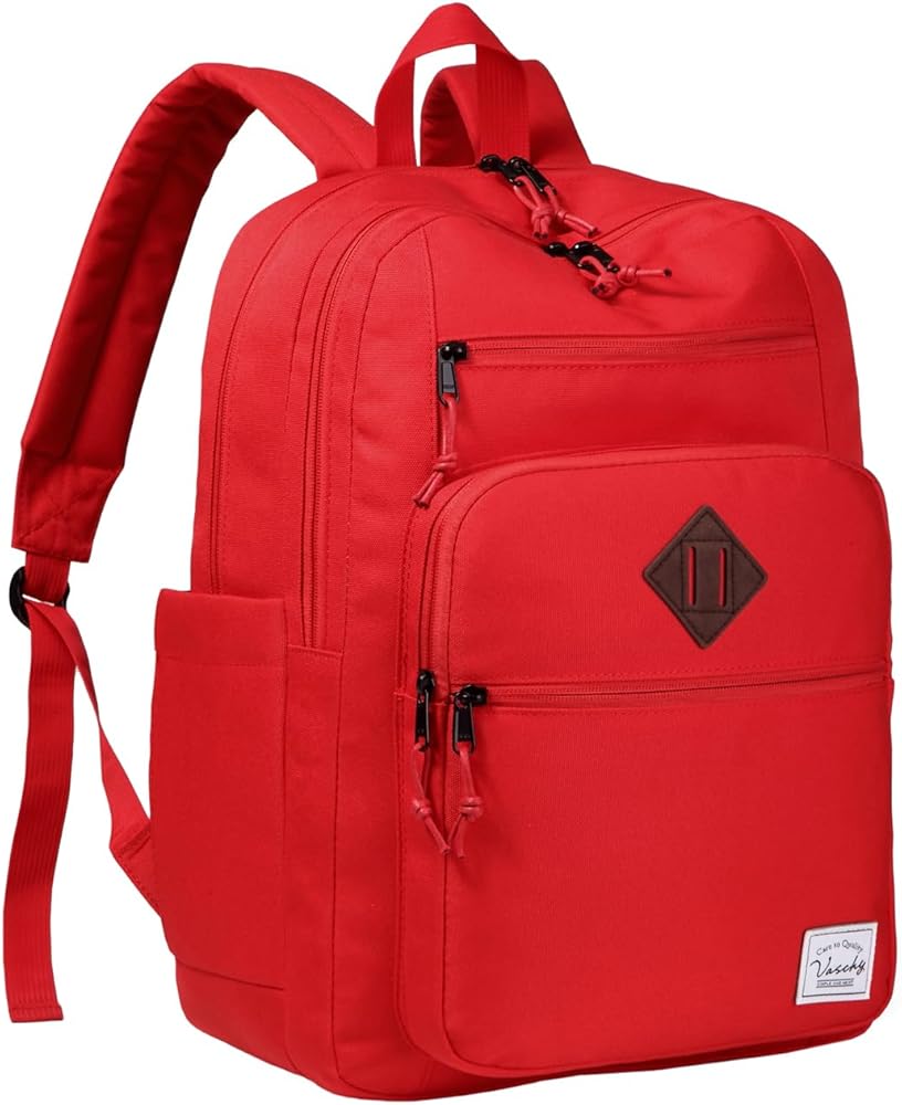 VASCHY School Backpack for Teen Girls, Bookbag Schoolbag Casual Daypack for High School/College/Women/Travel/Work Red