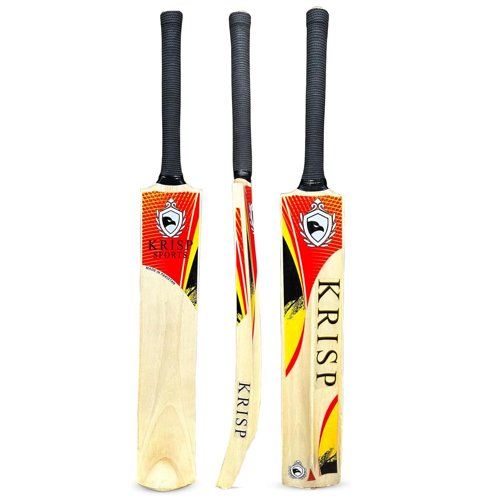 Cricket Bat Kashmir Willow Wooden Handmade Adult Full Size Cane Handle Cricket Bat for Soft Tennis Tape Ball Tournament Practice Indoor Outdoor Cricket Match By Krisp Sports