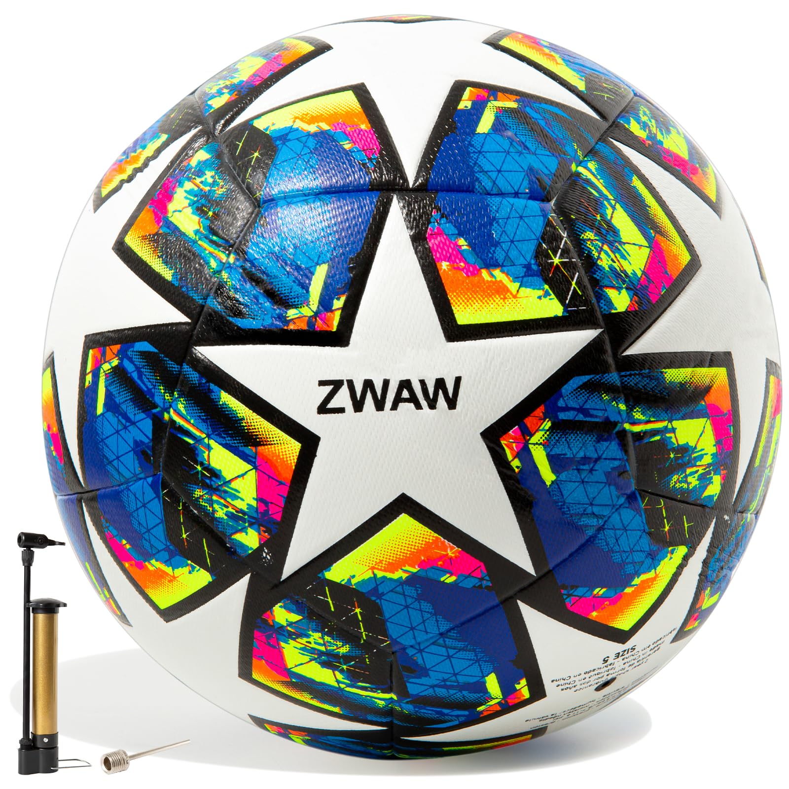 Size 5 Soccer Ball, Waterproof PU Leather, Official Match Ball, with Pump & Needles