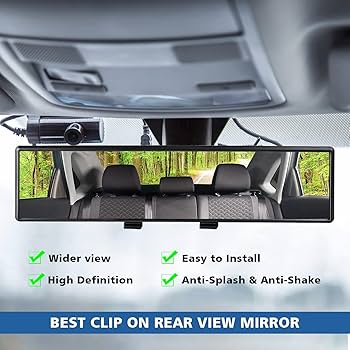 Car Rearview Mirrors, Shock Resistant Interior Clip-on Panoramic Rear View Mirror for Car, Wide Viewing Range, 12 inch HD Universal Use for Cars, SUVs, Trucks, Vehicles (White)