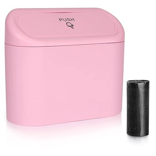 Accmor Car Trash Can with Lid, Vehicle Trash Bin Car Dustbin Garbage Organizer Holder with One Roll Trash Bag, Portable Hanging Mini Leakproof Cars Storage Bag Container for Auto, SUV, Office (Pink)