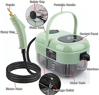 2500W Handheld Steam Cleaner, 3-Level Adjustable Steam Cleaner for Home with 21 Accessories, Multipurpose Portable Steamer Cleaning for Car,Floor,Furniture,Tile,Grout,Couch,Fast Heat-Up (Green)
