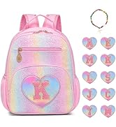 K IHAYNER Kids Glitter Initial Backpack Mini Backpack for Girls Lightweight Toddler Preschool Backpack Girls Personalized Trendy Stuff Gifts Pink S