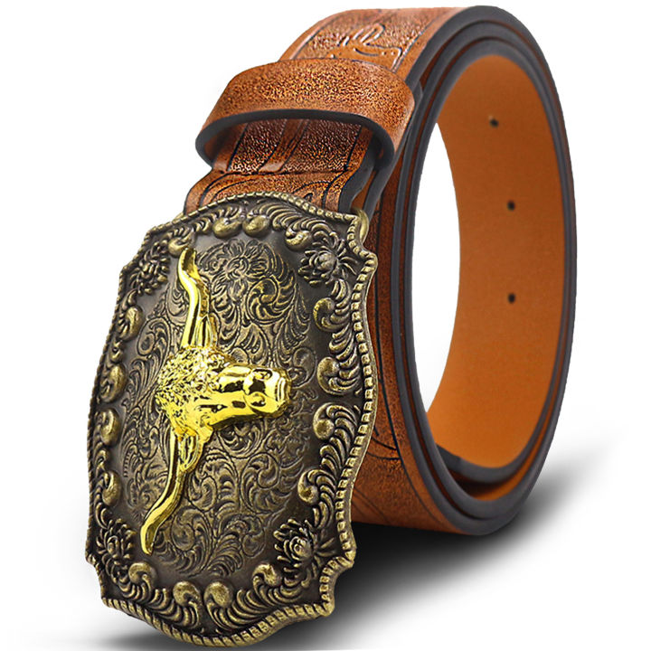 OYIFAN 110-130cm Carved Belt Fashion Cowboy Belt, Unisex Belt, Fashion Trend Pin Buckle Belt for Men and Women