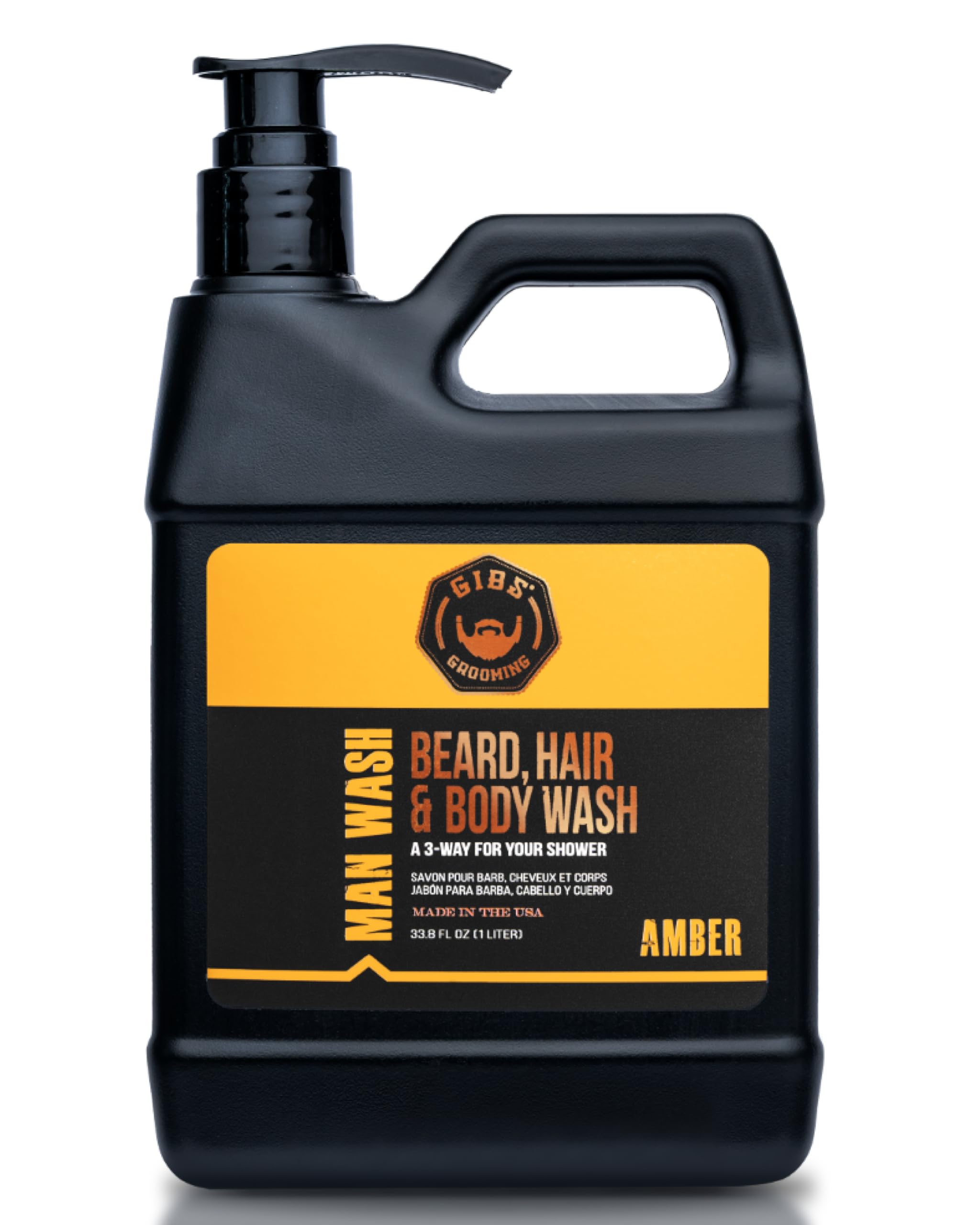 GIBS Grooming - Man Wash 3-in-1 Beard, Hair, Body Soap - Citrus, Oak, Basil Scent -