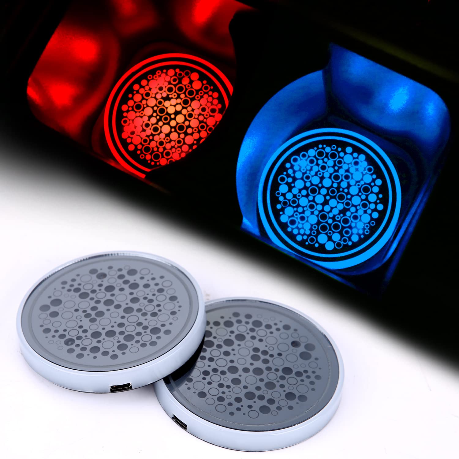 2 Pack LED Car Cup Holder Lights with 7 Color Changing