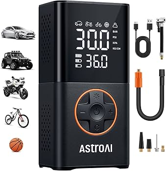AstroAI L7 Tire Inflator Portable Air Compressor Cordless Values Display, 150 PSI Car Tires Air Pump with LED Lights&Pressure Gauge for Auto, Motorcycles, Bikes, Balls
