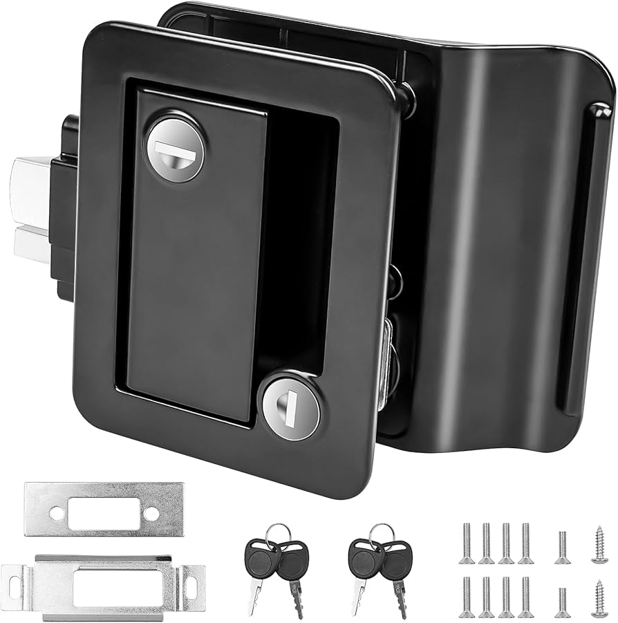 Siasky Black RV Door Lock Replacement, Upgraded RV Door Latch with Paddle Deadbolt 4 Keys, Camper Door Lock for Travel Trailers Horse Cargo Hauler, Zinc Alloy Trailer Entry Door Latch Replacement