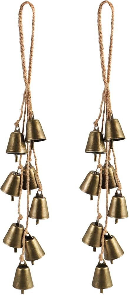 2 Pack Witch Bells for Door Knob Protection Outdoor Bells Hanging Bells for Door knob Witches Bells Magic Wind Chimes for Home Protection Witch Bells Kit(Rustic)