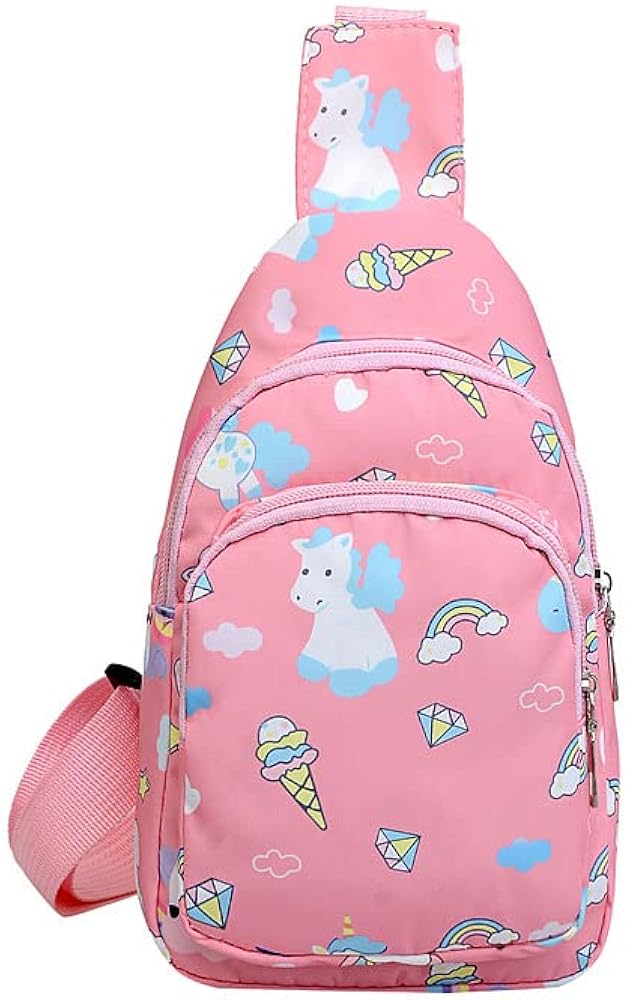 Hiflyer Kids Crossbody Bag - Small Nylon Sling Bag for Travel, Cartoon Sling Bag (Pink)