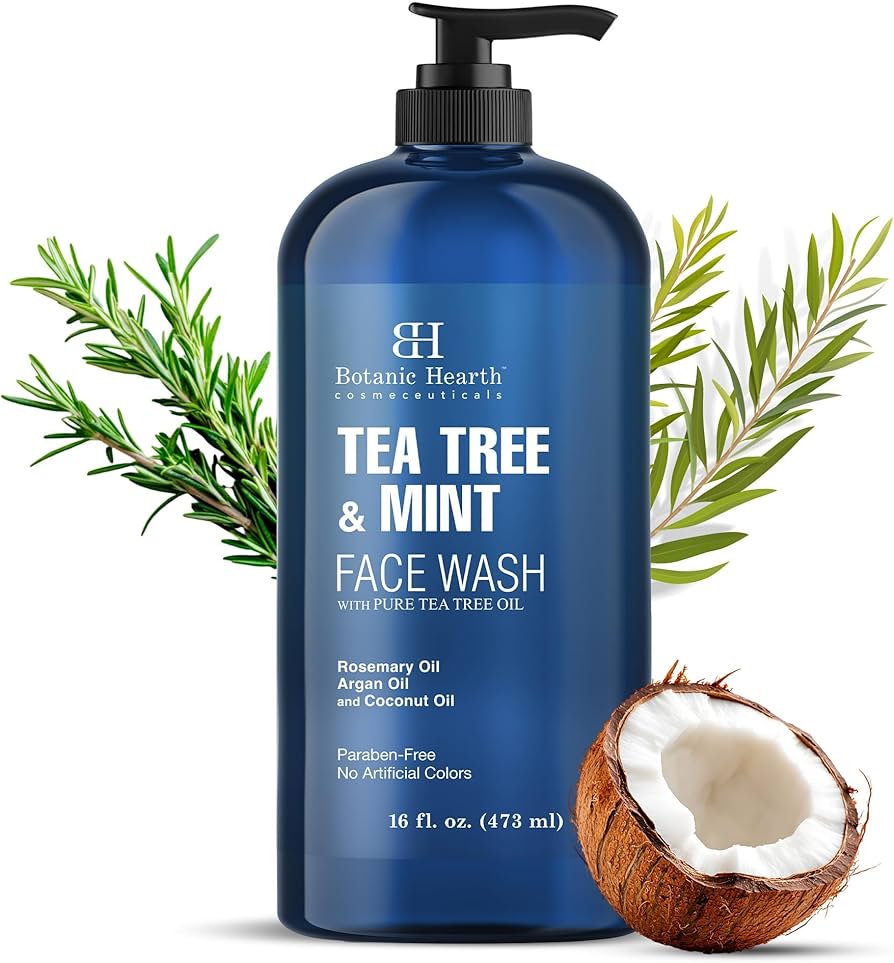 Botanic Hearth Tea Tree Face Wash With Mint | Acne Fighting, Premium, Hydrating Liquid Face Soap With Pure Tea Tree Oil | For Women And Men, Paraben Free, Fights Acne | 16 Fl Oz (Packaging May Vary)