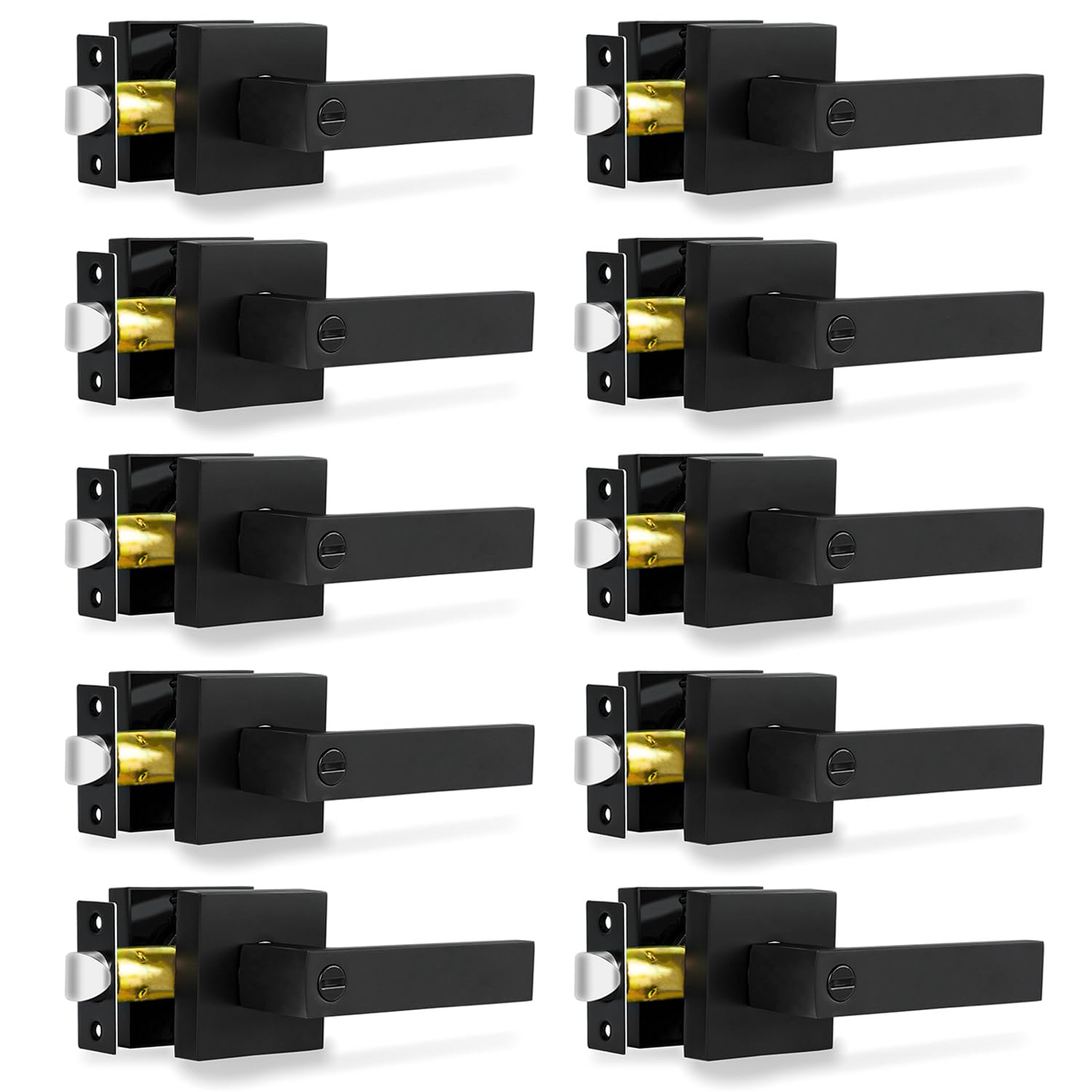 RAZCC Privacy Door Levers, 10 Pack Matte Black Door Handles Heavy Duty Bed and Bath Door Locks Interior Keyless Locksets, Reversible for Left Right Handed Doors