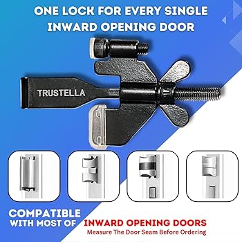 Original Trustella Heavy-Duty Portable Door Lock - Stainless Steel Security Device for Enhanced Safety - Ideal for Home, Travel, Hotels, Apartments - Silicone Protector Caps Included (1, Black)