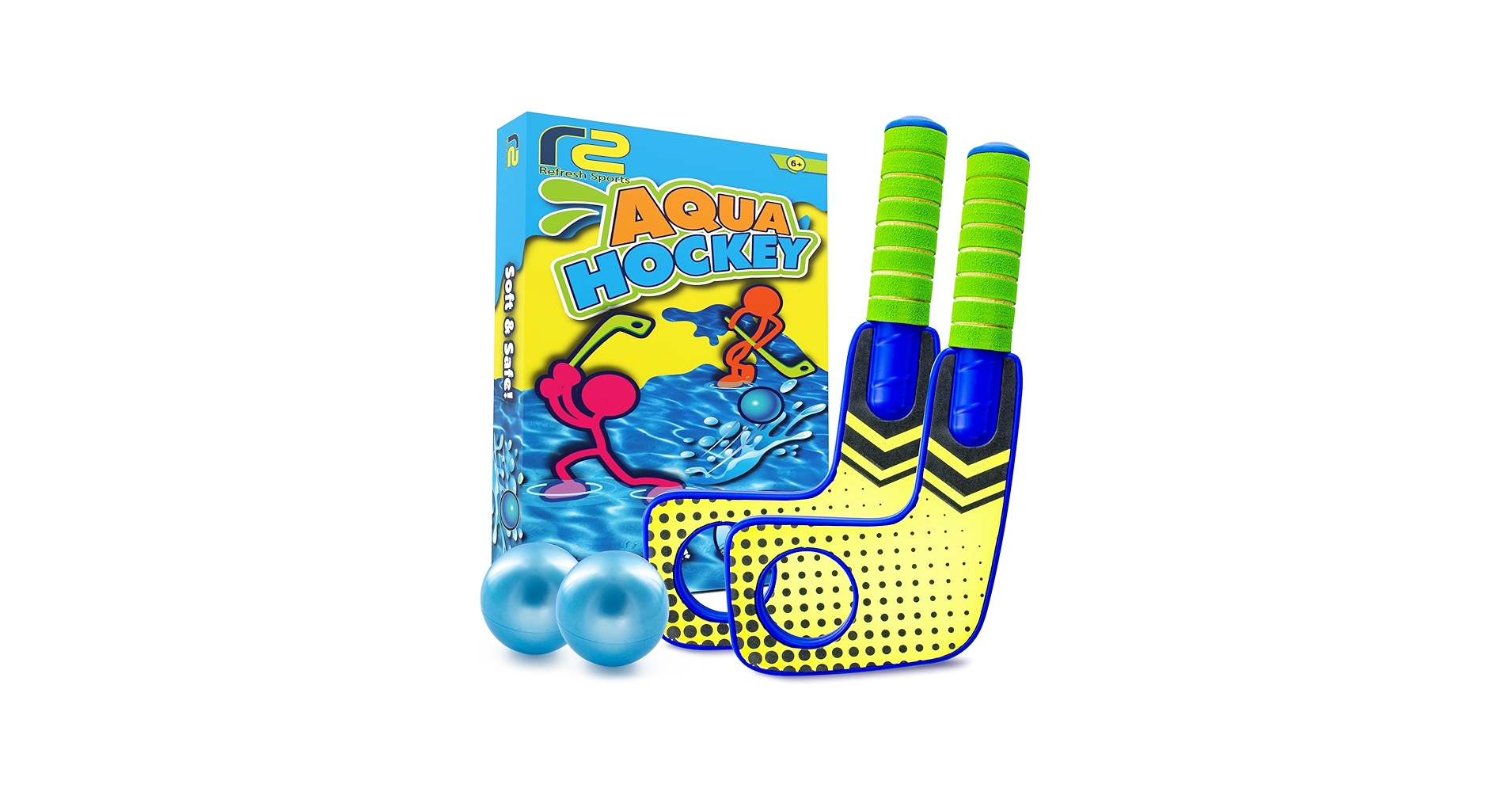 Fun Mini Hockey Sticks Game - Play at the Pool & Beach or in Home - For Kids & Adults All Ages - Use The Floating Soft Paddles to Shoot the Water Skipping Balls - Comes With 2 Sticks & 2 Balls