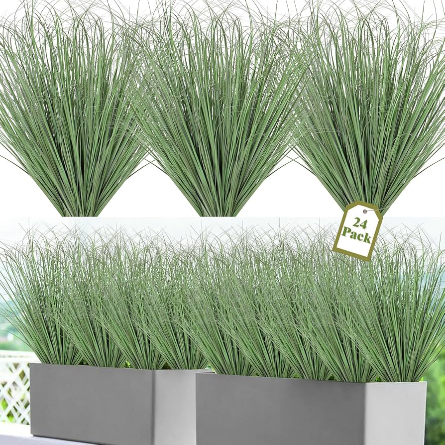 24 Bundles Artificial Onion Grass Plants UV Resistant Faux Shrubs
