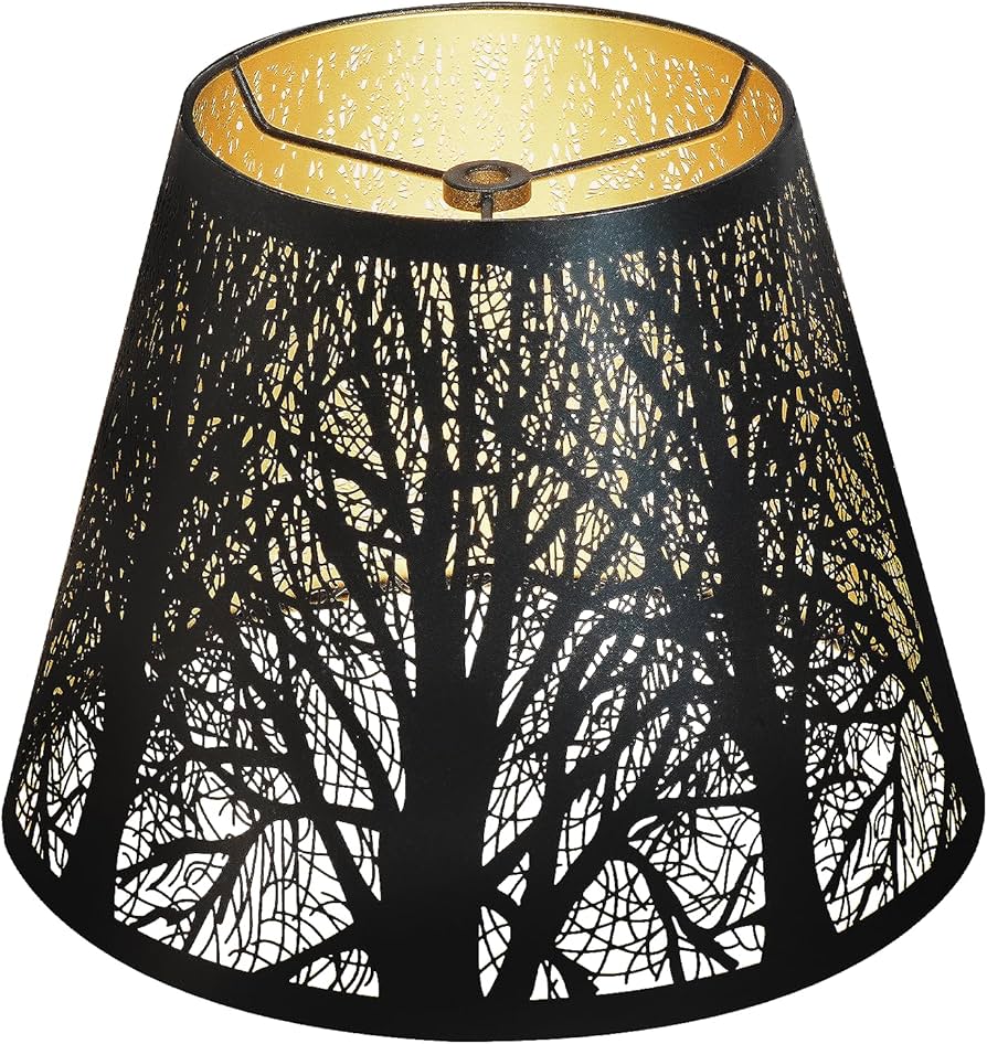 Small Lamp Shade, ALUCSET Barrel Metal Lampshade with Pattern of Trees for Table Lamp and Floor Light, Top Diameter 6 X Bottom Diameter 10 X Height 7.5 Spider