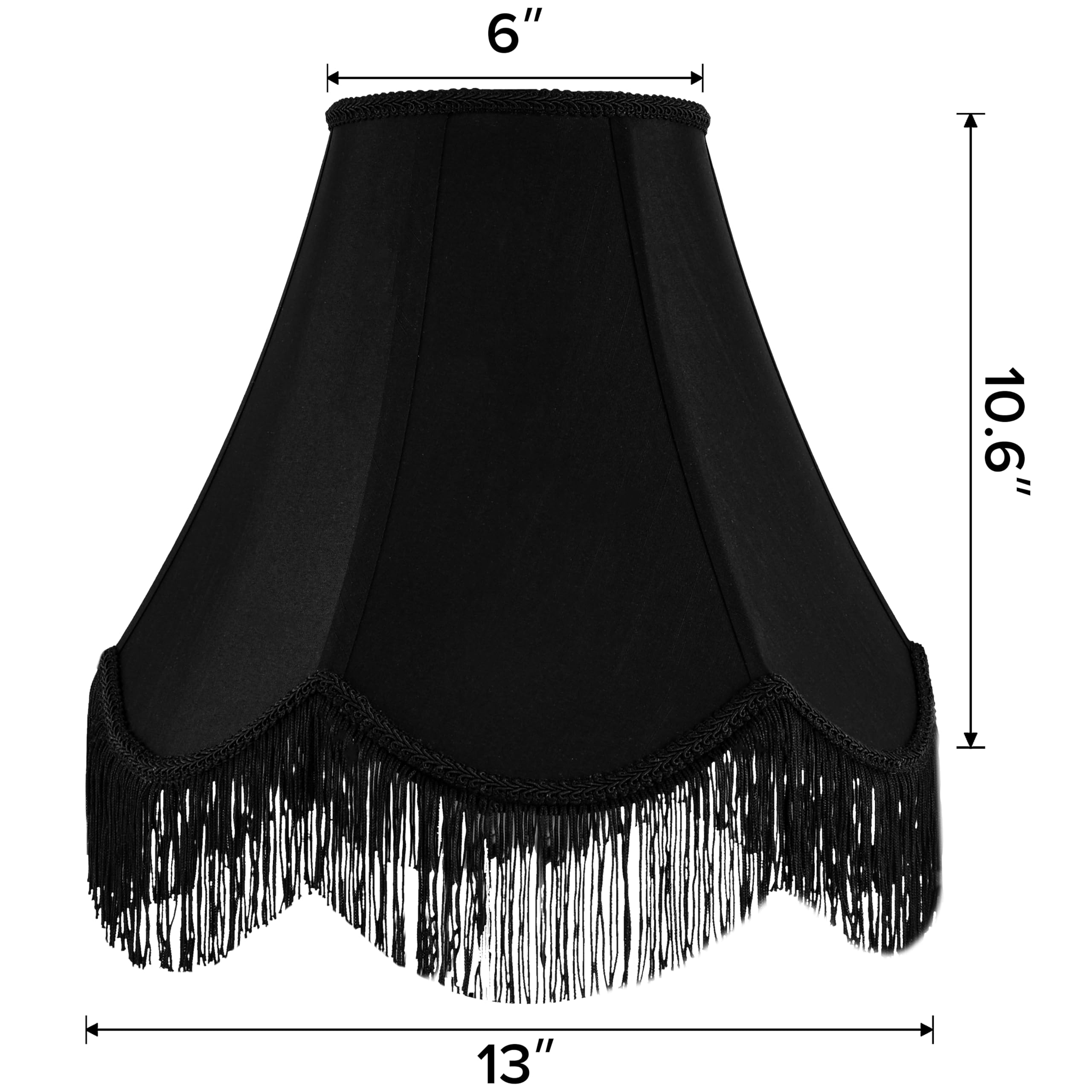 GO&SO Black Silk Bell Lamp Shades Petal Edge Braid with Black Fringe Trim, 6"x13"x10.6"(Spider), Classic Scalloped Lamps Shade Hand Crafted, Replacement Lamp Shades for Table,Floor Lamps,Easy Assembly