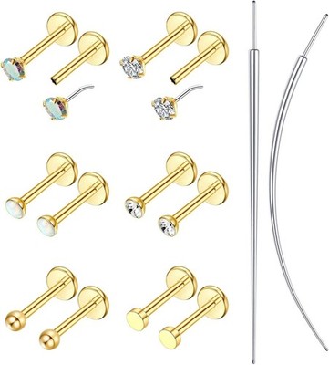 Flat Back Piercing Stud Earrings 16G 18G 20G Surgical Steel