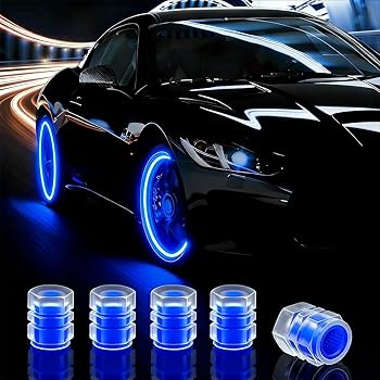 Glow in the Dark Tire Valve Caps Blue Universal 20 Pcs