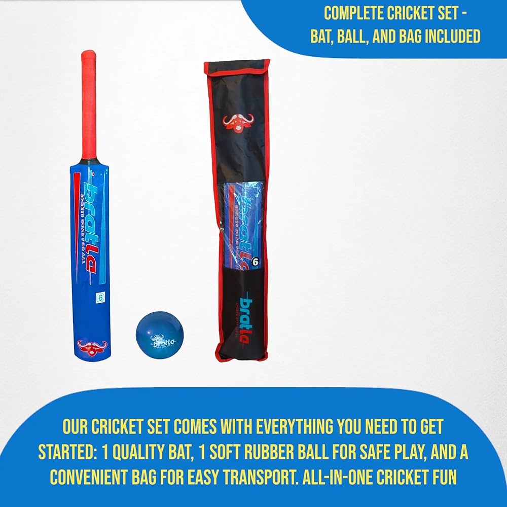 Cricket Plastic Set Kit - Blue Beach & Backyard Cricket Set Includes Bat, Ball & Carry Bag