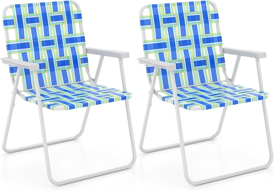 Bonnlo Folding Chairs Set of 2 Steel Frame Webbed Design for Patio Lawn Beach Yard Garden Outdoor Portable Dining Chair Multiple Colors Available