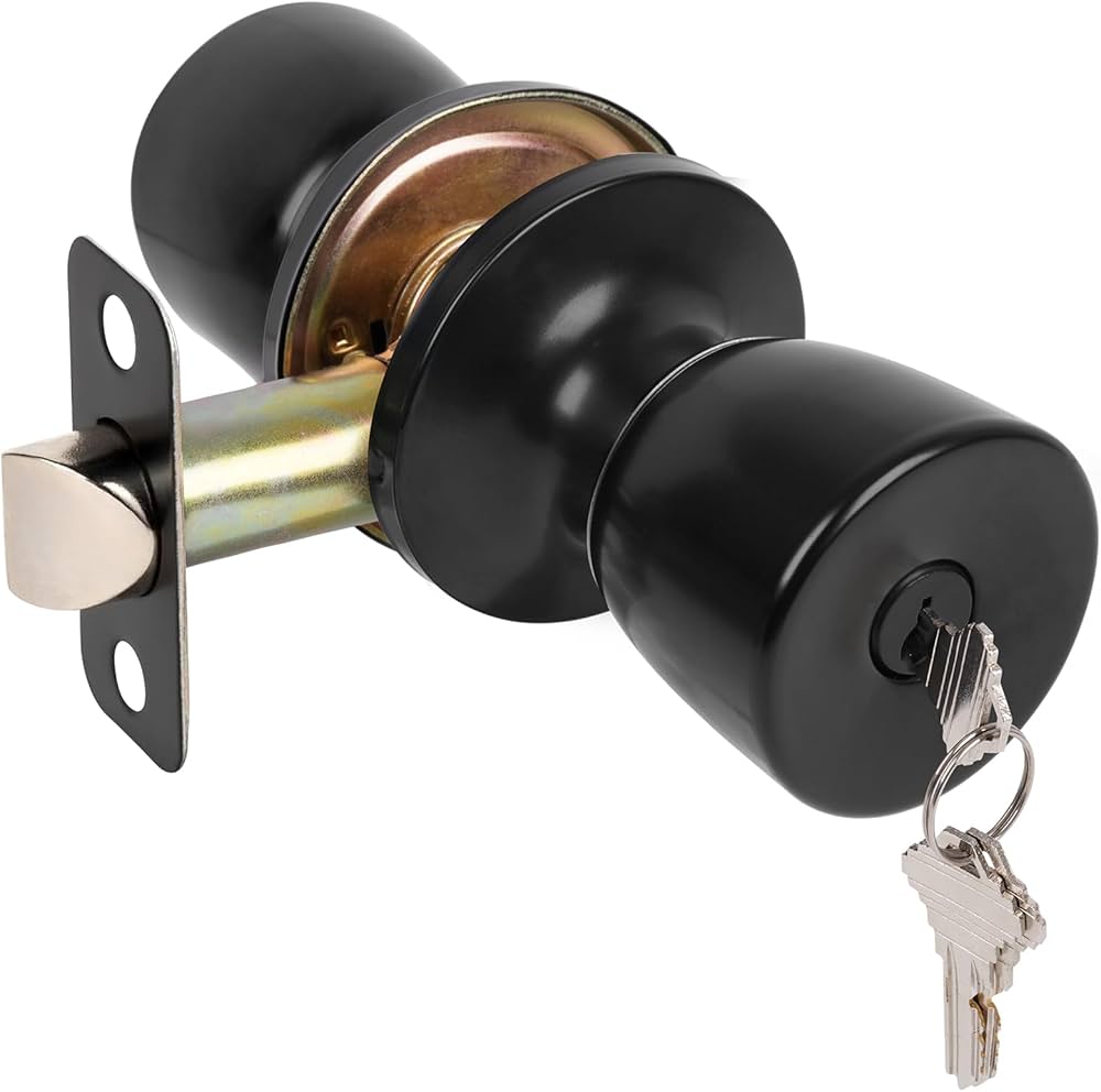 HOSOM Door Knob with Lock and Key, Keyed Entry Door Knob, Exterior and Interior Door Lock for Front Door Commercial and Residential Area, Entry Door Handle for Bedroom and Bathroom, Satin Nickel