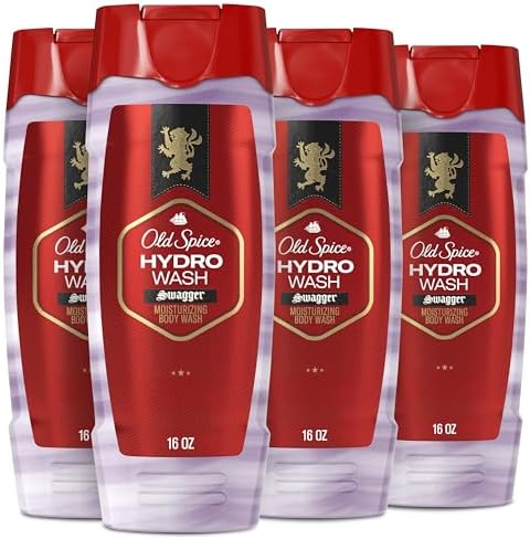 Old Spice Moisturizing Body Wash for Men, Hydro Wash, 2-in-1 Long Lasting Scent & Deep Hydration, 24/7 Shower Fresh, Smoother Swagger Scent, 16 oz (Pack of 4)