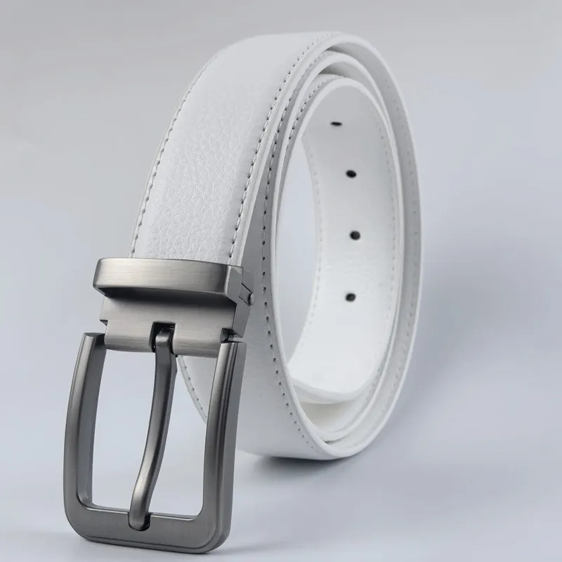 Korean version Golf white leather belt Pin buckle youth pants casual belt original belt for men and women