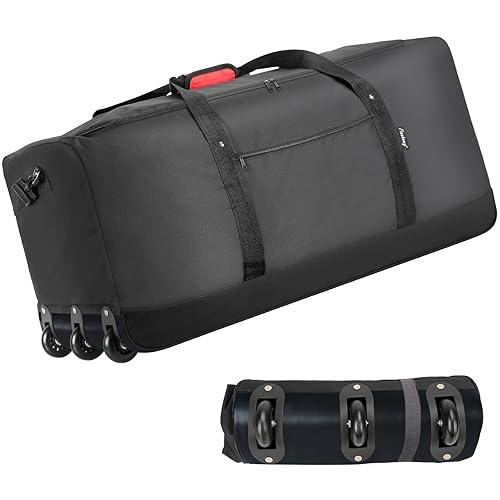 Finnhomy 120L Foldable Rolling Duffel Bag with 3 Wheels, Light Weight Travel Duffel bag with Large Loading Capacity, 32'' Rolling Duffel bag with Shoulder Strap