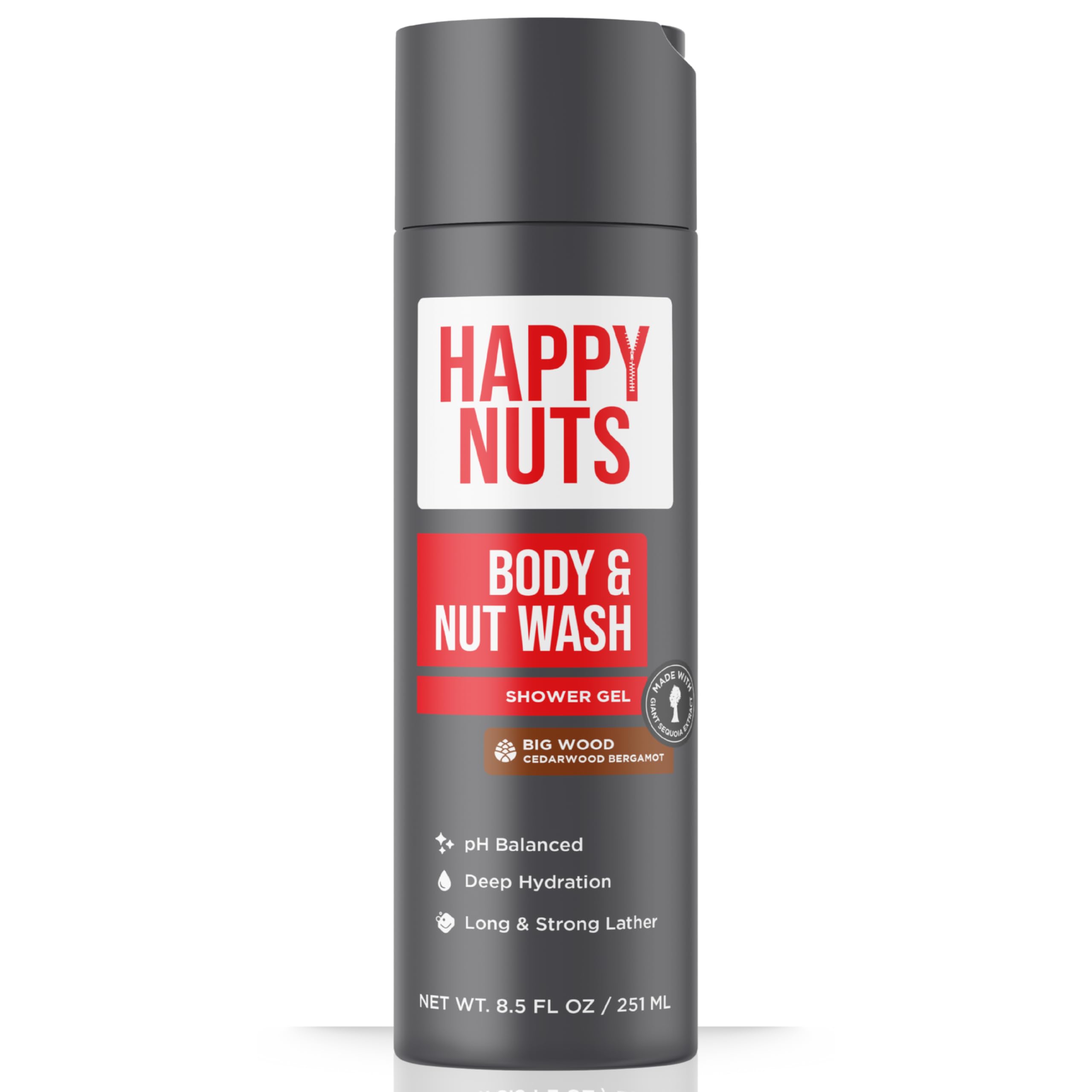 HAPPY NUTS Big Wood Body and Nut Wash - Moisturizing Men's Shower Gel, Bodywash with Deep Cleanse for Sensitive Skin - Men's Body Soap