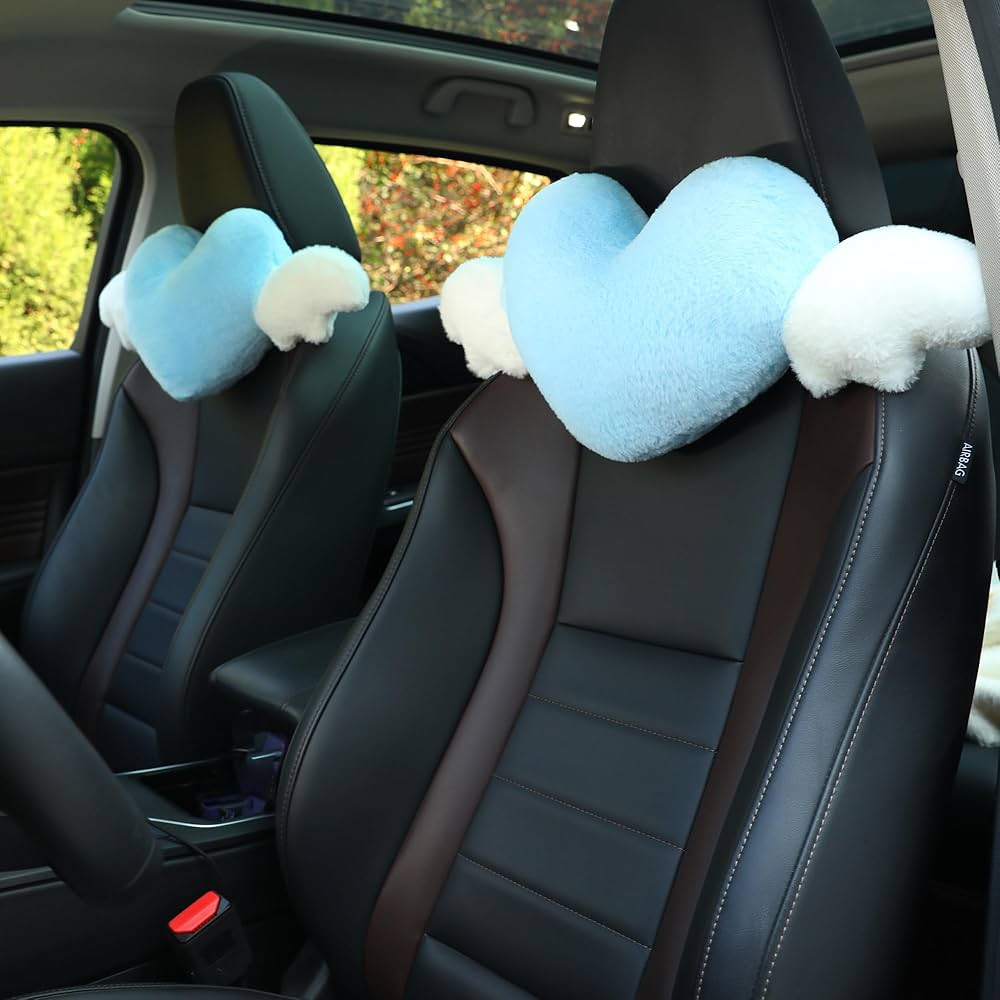 Heart Shaped Car Headrest Pillow with Angel Wings Neck Cushion