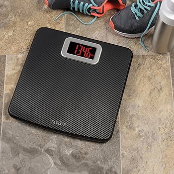 Taylor Digital Bathroom Scale, Body Weight Scale 400 LB Capacity, Carbon Fiber Anti-Slip Mat, 11.8 x 11.8 Inch Platform, Black