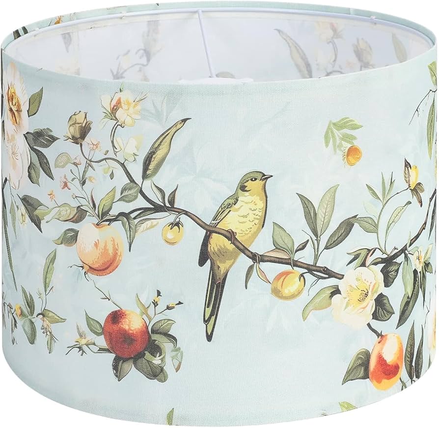 CUTHOLLOW Premium Linen Drum Lamp Shade 13 Inch Round Floral Bird Pattern Spider Fitter E26 Base No Harp Needed 2 Pack Easy Assembly Gift Ready Multicolor