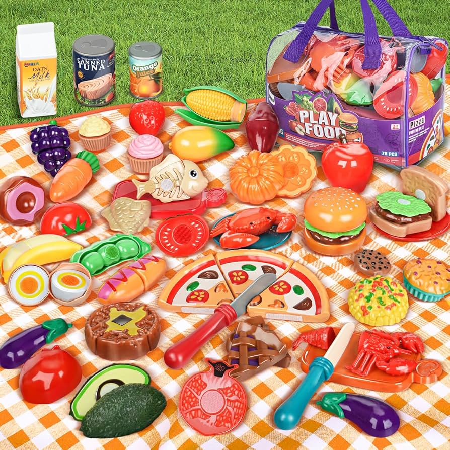 LAUGIGLE 78 Piece Pretend Play Food Set for Kids Kitchen