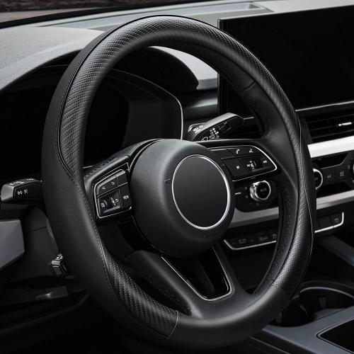 Ouzorp Car Steering Wheel Cover, Microfiber Leather Steering Wheel Covers with Anti-Slip Lining, Universal 14.5-15 inchs Black