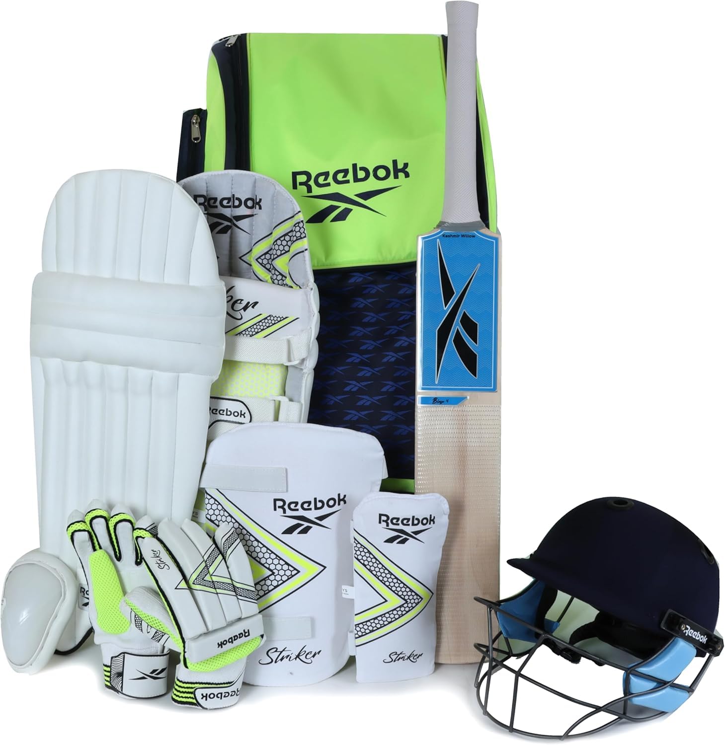 Reebok Cricket Kit – 8-Piece Complete Set with Bat, Pads, Gloves, Helmet & Bag | Sealed Sports Equipment Bundle |