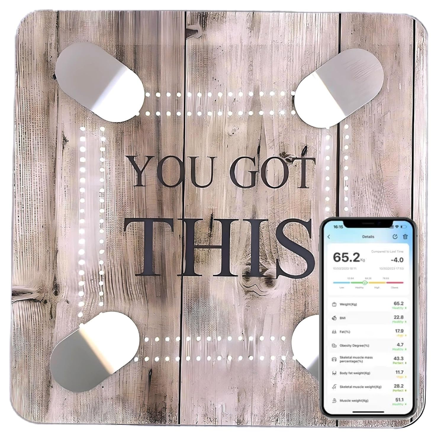 Smart Scale - Digital Bathroom Scale with BMI & Body Fat Monitor, Health Analyzer, 400 lbs Capacity, Smartphone App Compatible (You Got This)